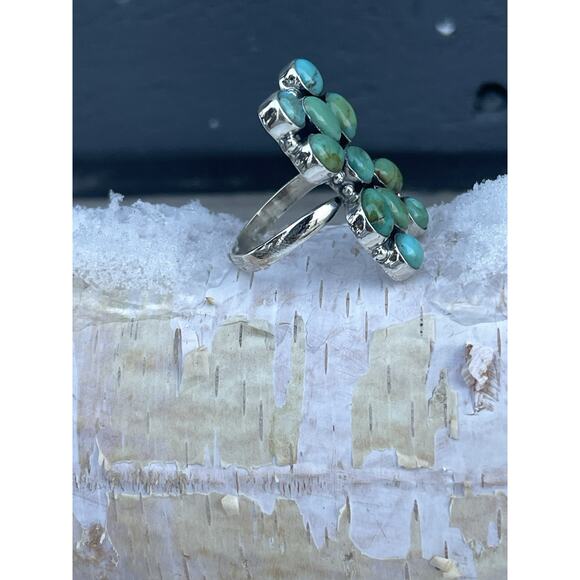 Sterling Silver NATIVE Style Turquoise Cluster Ring Adj 6-9 Large SW Statement - Picture 5 of 9